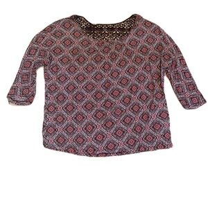Revolution by Ricki's Geometric Print 3/4 Sleeve Top - XL/TG - Lace Back Detail